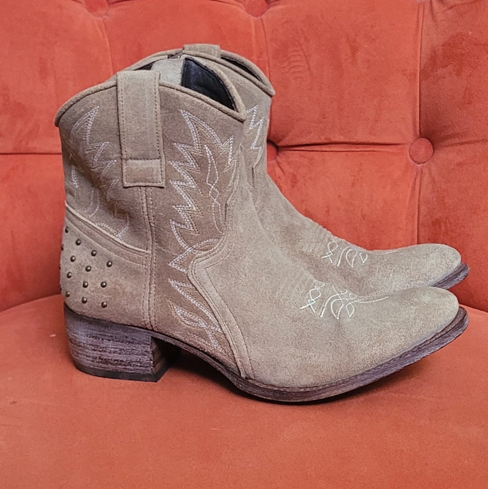 Sendra Woman Cowboy Boots Suede Goodyear Welted Leather Handmade Size 40